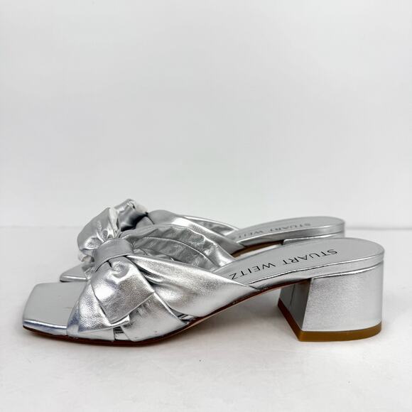 Stuart Women’s Sofia 45 Slide High Heels Size 6 Silver Leather Bow NIB - Picture 10 of 14